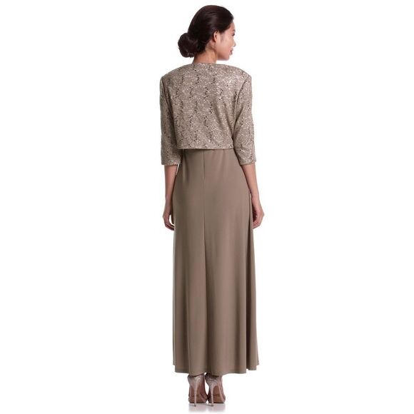 New! R&M RICHARDS Women's Sequin Lace 2-Piece Dress & Jacket Color Mocha Brown - Picture 2 of 4